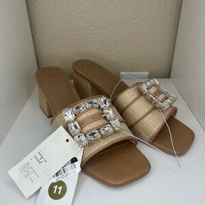 A New Day Beige Kathleen Raffia Buckle Block Heels - 11